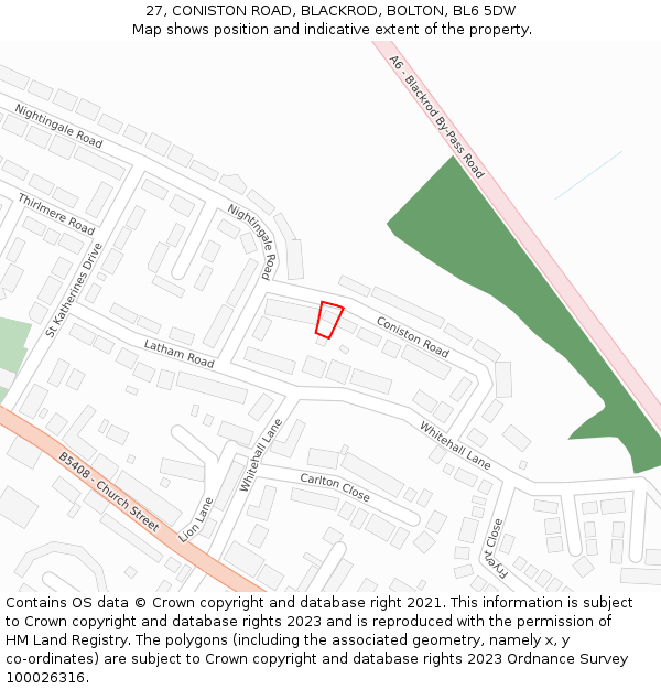 27, CONISTON ROAD, BLACKROD, BOLTON, BL6 5DW: Location map and indicative extent of plot