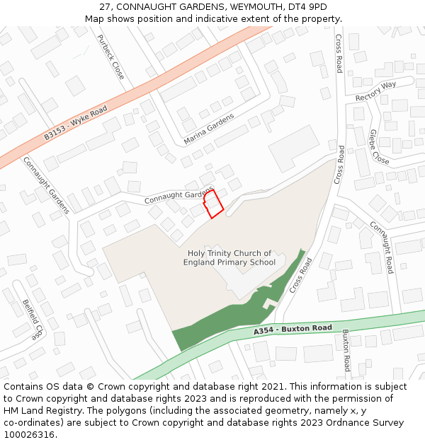 27, CONNAUGHT GARDENS, WEYMOUTH, DT4 9PD: Location map and indicative extent of plot