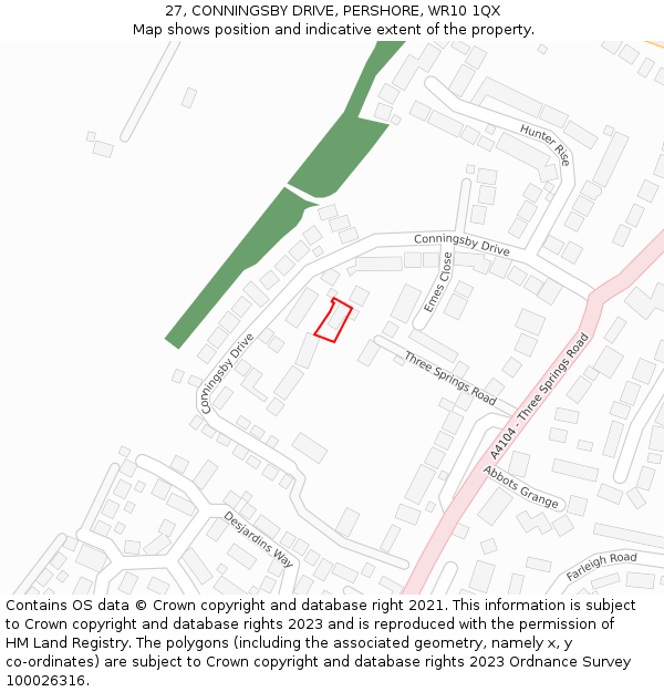 27, CONNINGSBY DRIVE, PERSHORE, WR10 1QX: Location map and indicative extent of plot
