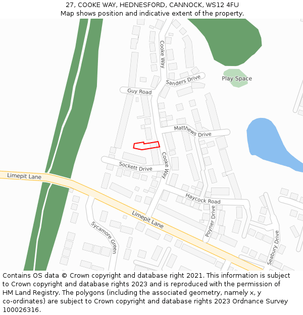 27, COOKE WAY, HEDNESFORD, CANNOCK, WS12 4FU: Location map and indicative extent of plot