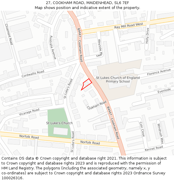 27, COOKHAM ROAD, MAIDENHEAD, SL6 7EF: Location map and indicative extent of plot