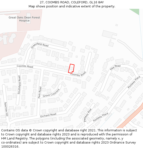 27, COOMBS ROAD, COLEFORD, GL16 8AY: Location map and indicative extent of plot