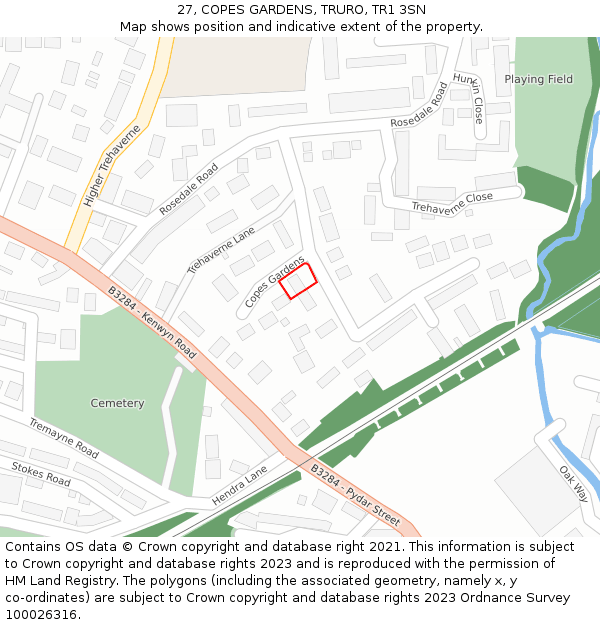 27, COPES GARDENS, TRURO, TR1 3SN: Location map and indicative extent of plot