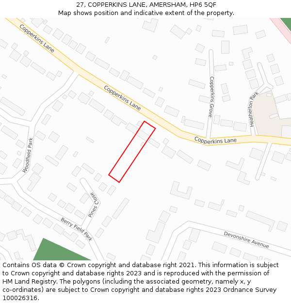 27, COPPERKINS LANE, AMERSHAM, HP6 5QF: Location map and indicative extent of plot