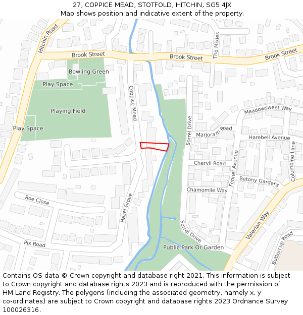 27, COPPICE MEAD, STOTFOLD, HITCHIN, SG5 4JX: Location map and indicative extent of plot