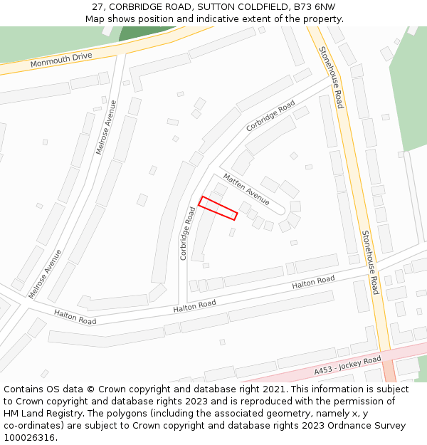 27, CORBRIDGE ROAD, SUTTON COLDFIELD, B73 6NW: Location map and indicative extent of plot
