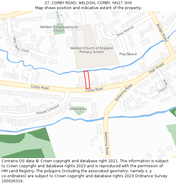 27, CORBY ROAD, WELDON, CORBY, NN17 3HS: Location map and indicative extent of plot