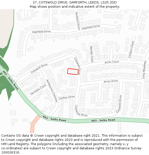 27, COTSWOLD DRIVE, GARFORTH, LEEDS, LS25 2DD: Location map and indicative extent of plot