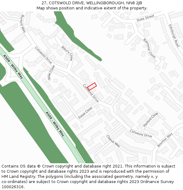 27, COTSWOLD DRIVE, WELLINGBOROUGH, NN8 2JB: Location map and indicative extent of plot