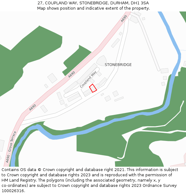 27, COUPLAND WAY, STONEBRIDGE, DURHAM, DH1 3SA: Location map and indicative extent of plot