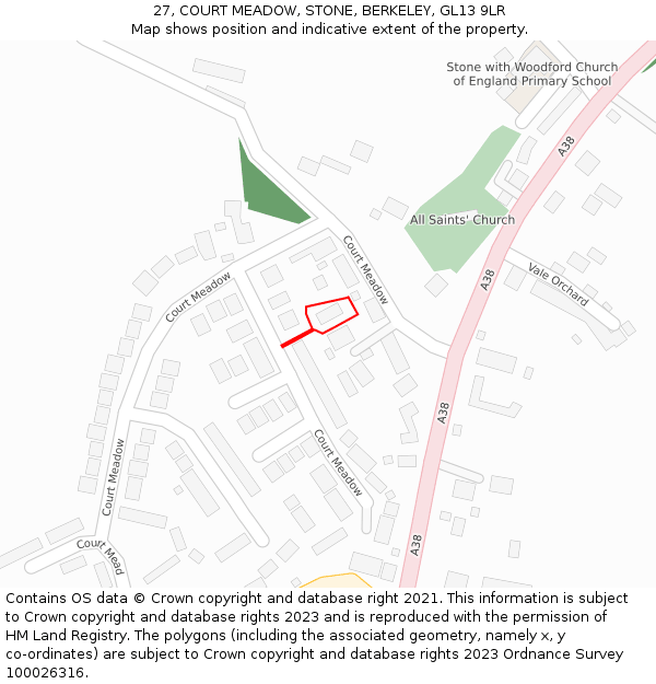 27, COURT MEADOW, STONE, BERKELEY, GL13 9LR: Location map and indicative extent of plot