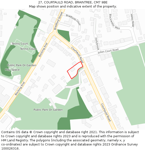 27, COURTAULD ROAD, BRAINTREE, CM7 9BE: Location map and indicative extent of plot