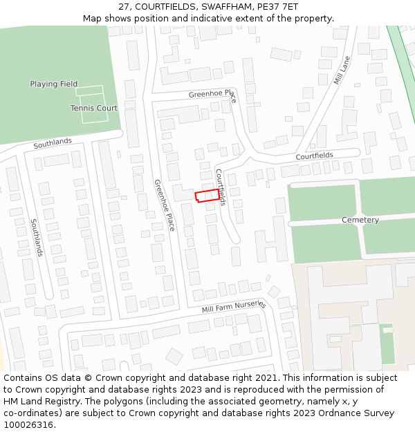 27, COURTFIELDS, SWAFFHAM, PE37 7ET: Location map and indicative extent of plot
