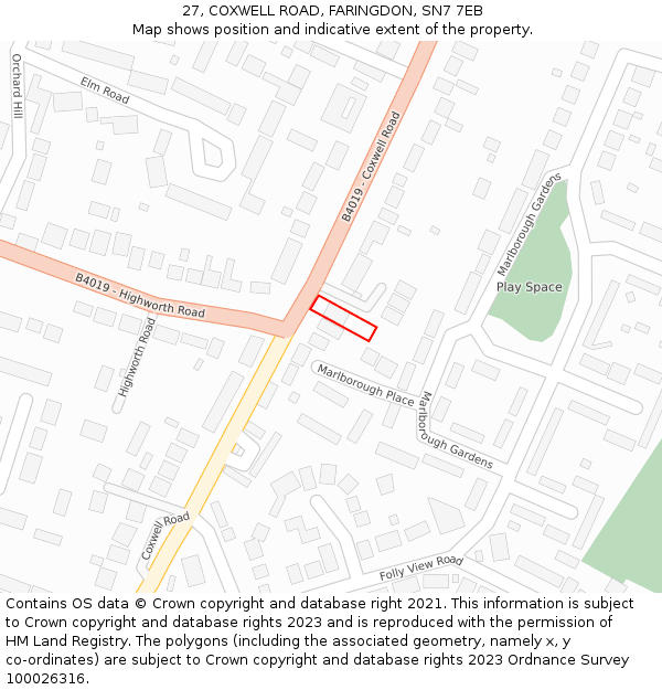 27, COXWELL ROAD, FARINGDON, SN7 7EB: Location map and indicative extent of plot