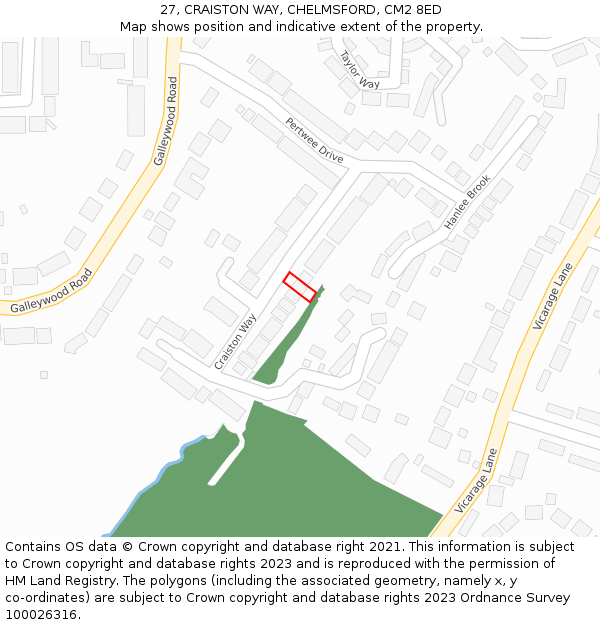 27, CRAISTON WAY, CHELMSFORD, CM2 8ED: Location map and indicative extent of plot