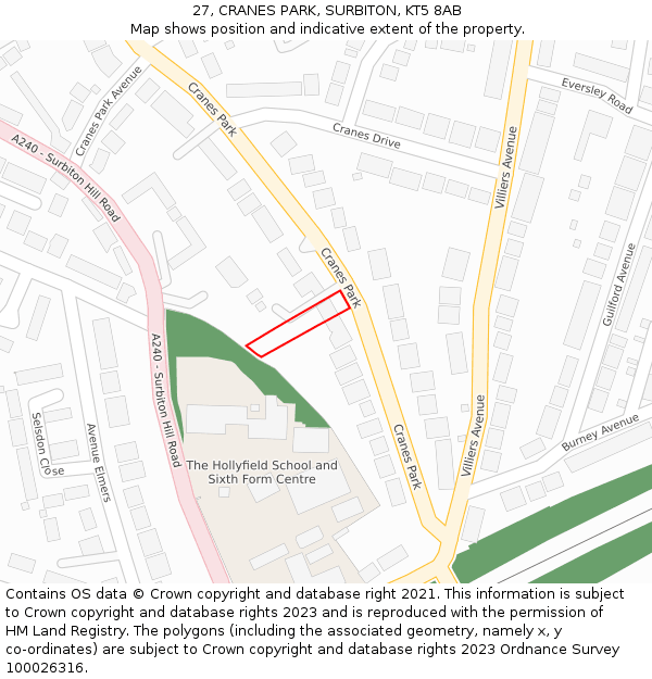 27, CRANES PARK, SURBITON, KT5 8AB: Location map and indicative extent of plot