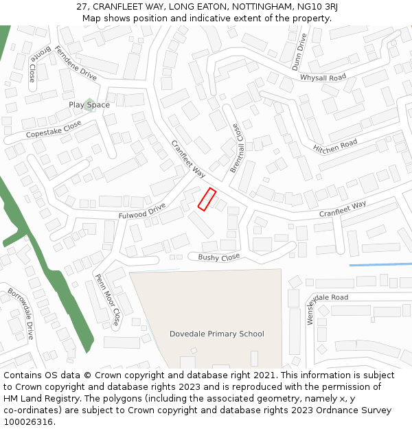 27, CRANFLEET WAY, LONG EATON, NOTTINGHAM, NG10 3RJ: Location map and indicative extent of plot