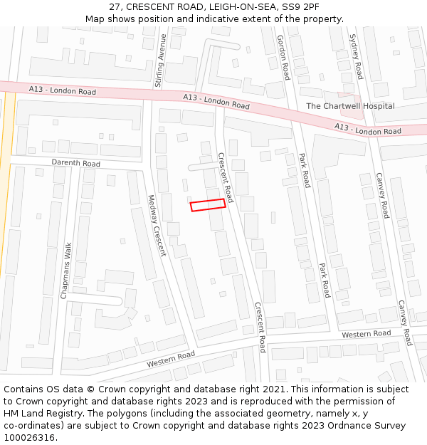 27, CRESCENT ROAD, LEIGH-ON-SEA, SS9 2PF: Location map and indicative extent of plot