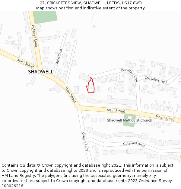 27, CRICKETERS VIEW, SHADWELL, LEEDS, LS17 8WD: Location map and indicative extent of plot