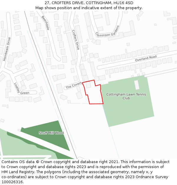 27, CROFTERS DRIVE, COTTINGHAM, HU16 4SD: Location map and indicative extent of plot