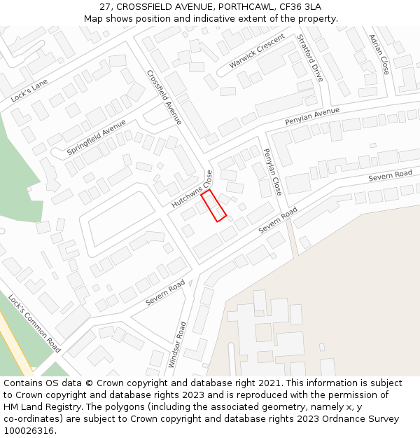 27, CROSSFIELD AVENUE, PORTHCAWL, CF36 3LA: Location map and indicative extent of plot
