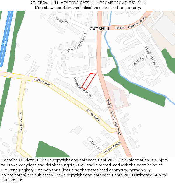 27, CROWNHILL MEADOW, CATSHILL, BROMSGROVE, B61 9HH: Location map and indicative extent of plot