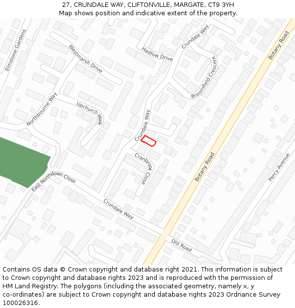 27, CRUNDALE WAY, CLIFTONVILLE, MARGATE, CT9 3YH: Location map and indicative extent of plot