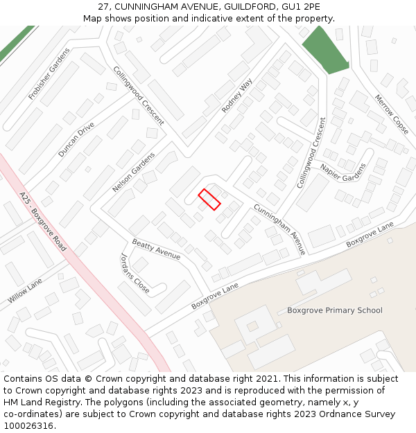 27, CUNNINGHAM AVENUE, GUILDFORD, GU1 2PE: Location map and indicative extent of plot