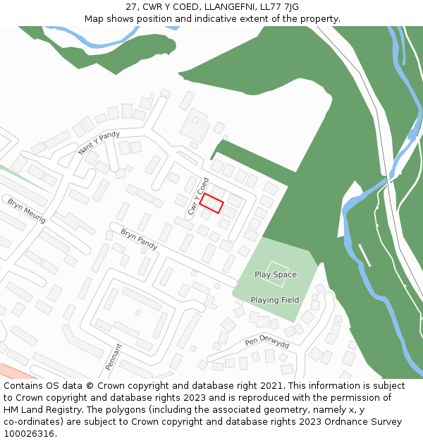 27, CWR Y COED, LLANGEFNI, LL77 7JG: Location map and indicative extent of plot