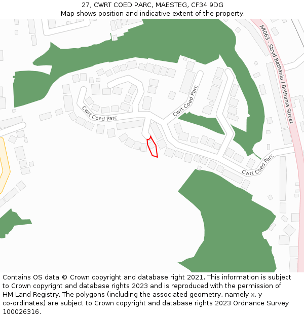 27, CWRT COED PARC, MAESTEG, CF34 9DG: Location map and indicative extent of plot
