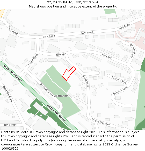 27, DAISY BANK, LEEK, ST13 5HA: Location map and indicative extent of plot