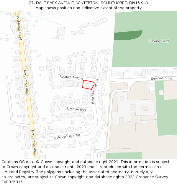 27, DALE PARK AVENUE, WINTERTON, SCUNTHORPE, DN15 9UY: Location map and indicative extent of plot