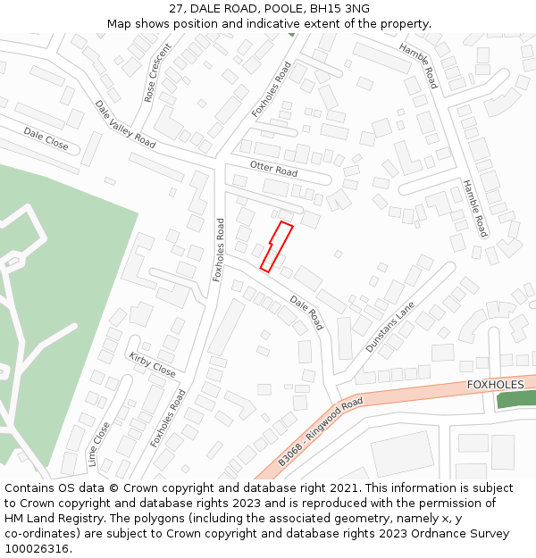 27, DALE ROAD, POOLE, BH15 3NG: Location map and indicative extent of plot