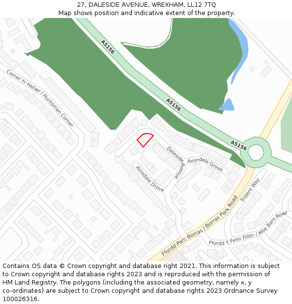 27, DALESIDE AVENUE, WREXHAM, LL12 7TQ: Location map and indicative extent of plot