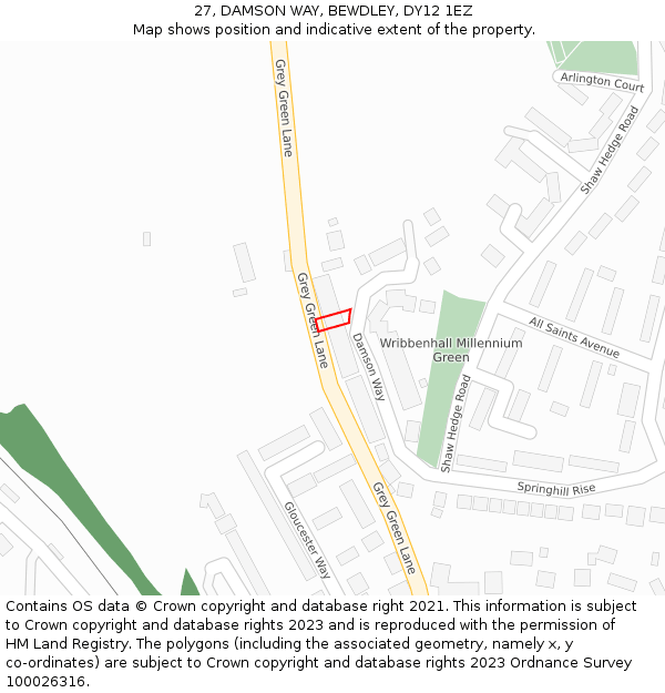 27, DAMSON WAY, BEWDLEY, DY12 1EZ: Location map and indicative extent of plot