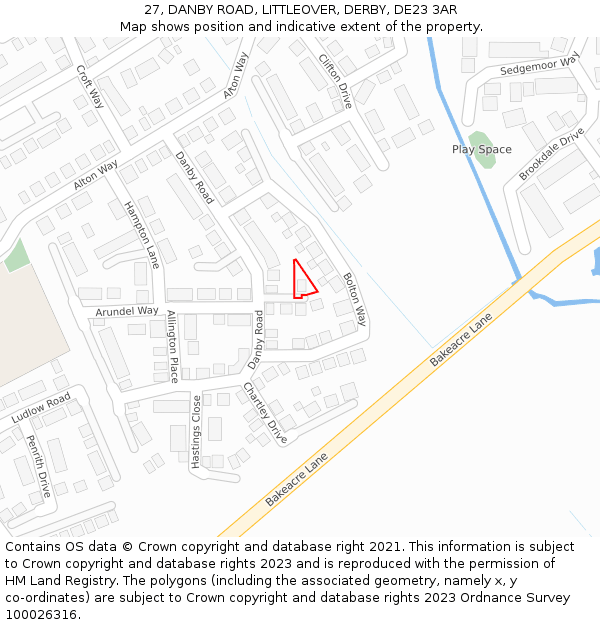 27, DANBY ROAD, LITTLEOVER, DERBY, DE23 3AR: Location map and indicative extent of plot