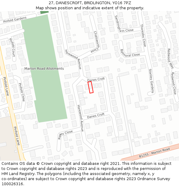 27, DANESCROFT, BRIDLINGTON, YO16 7PZ: Location map and indicative extent of plot