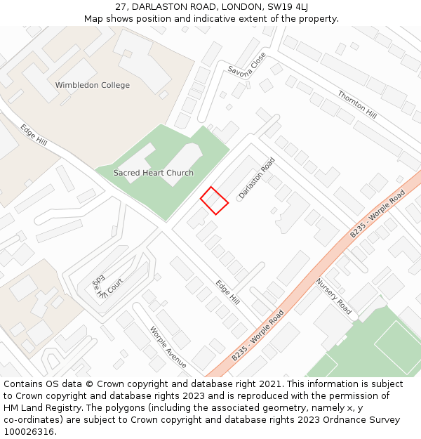 27, DARLASTON ROAD, LONDON, SW19 4LJ: Location map and indicative extent of plot