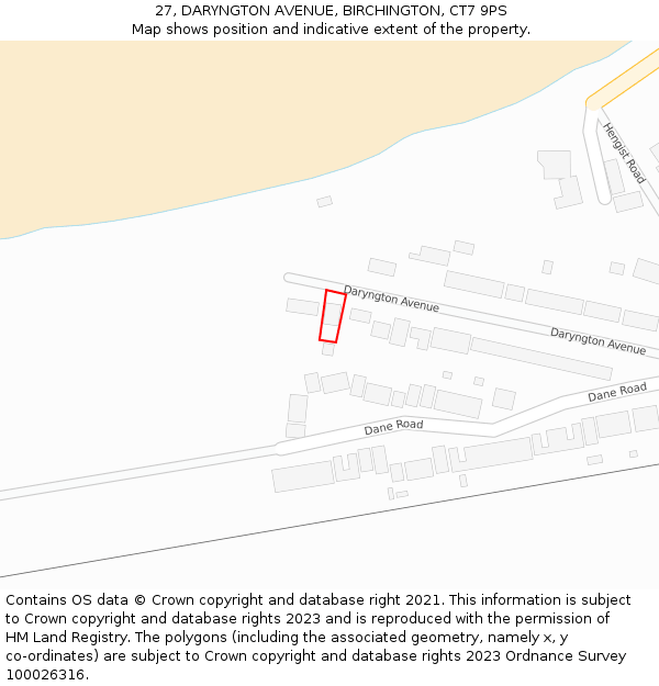 27, DARYNGTON AVENUE, BIRCHINGTON, CT7 9PS: Location map and indicative extent of plot