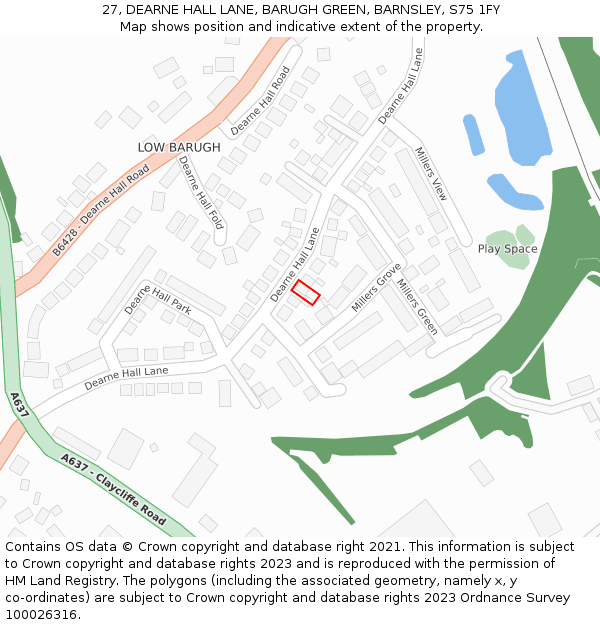 27, DEARNE HALL LANE, BARUGH GREEN, BARNSLEY, S75 1FY: Location map and indicative extent of plot