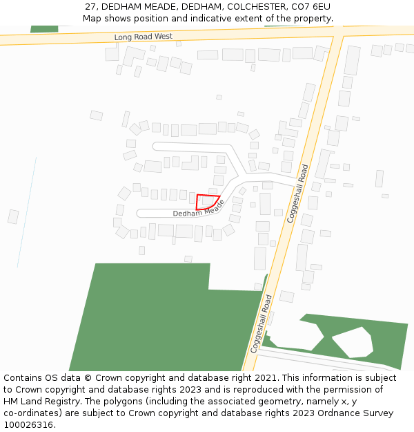 27, DEDHAM MEADE, DEDHAM, COLCHESTER, CO7 6EU: Location map and indicative extent of plot