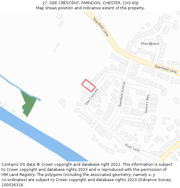 27, DEE CRESCENT, FARNDON, CHESTER, CH3 6QJ: Location map and indicative extent of plot