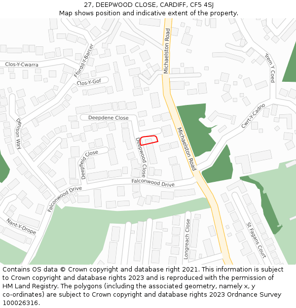 27, DEEPWOOD CLOSE, CARDIFF, CF5 4SJ: Location map and indicative extent of plot
