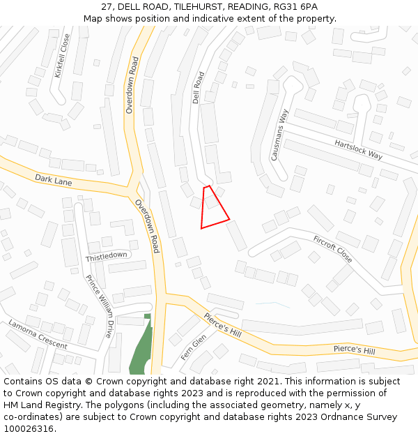 27, DELL ROAD, TILEHURST, READING, RG31 6PA: Location map and indicative extent of plot