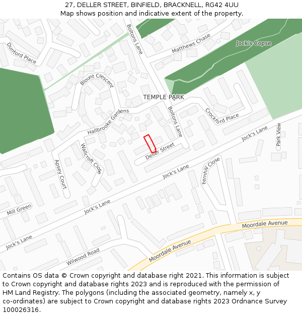 27, DELLER STREET, BINFIELD, BRACKNELL, RG42 4UU: Location map and indicative extent of plot