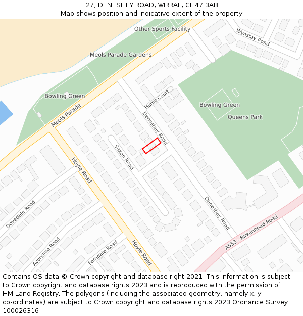 27, DENESHEY ROAD, WIRRAL, CH47 3AB: Location map and indicative extent of plot