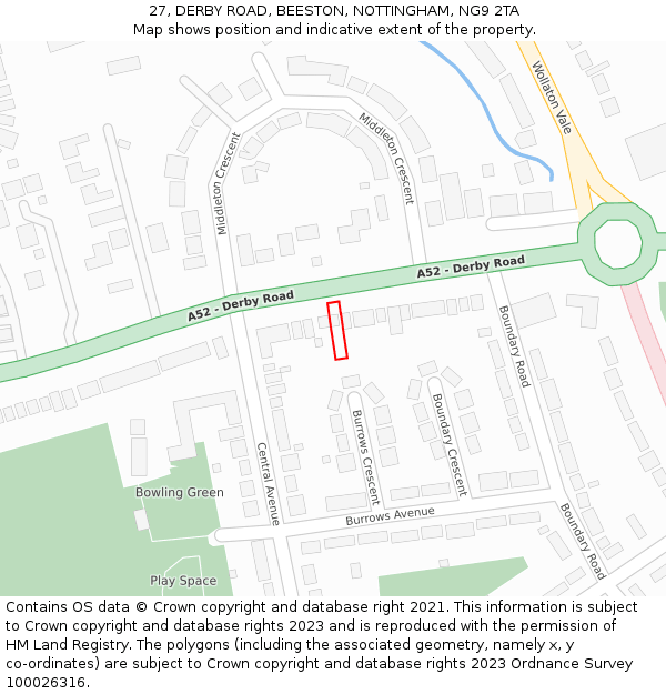 27, DERBY ROAD, BEESTON, NOTTINGHAM, NG9 2TA: Location map and indicative extent of plot