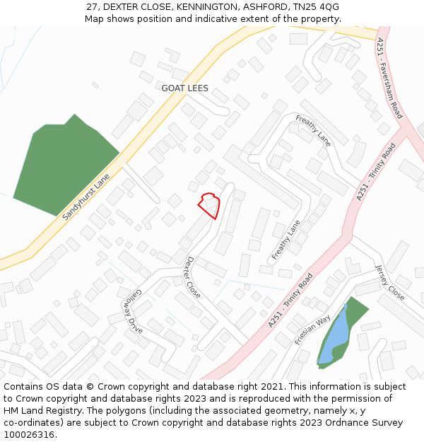 27, DEXTER CLOSE, KENNINGTON, ASHFORD, TN25 4QG: Location map and indicative extent of plot