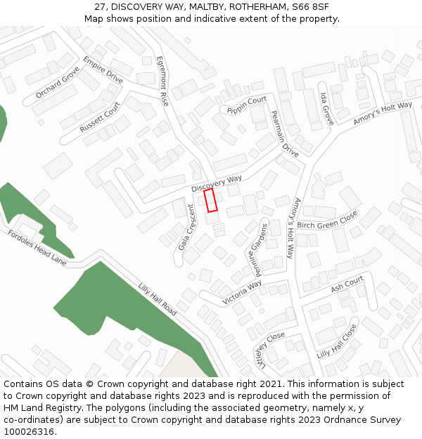 27, DISCOVERY WAY, MALTBY, ROTHERHAM, S66 8SF: Location map and indicative extent of plot