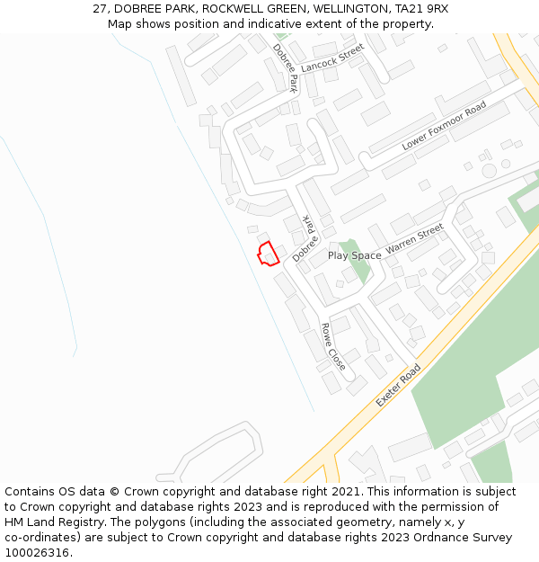 27, DOBREE PARK, ROCKWELL GREEN, WELLINGTON, TA21 9RX: Location map and indicative extent of plot